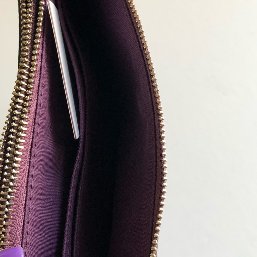 COACH Double Zip Signature wristlet Khaki and Berry purple NWT Retail 175 - Picture 8 of 14